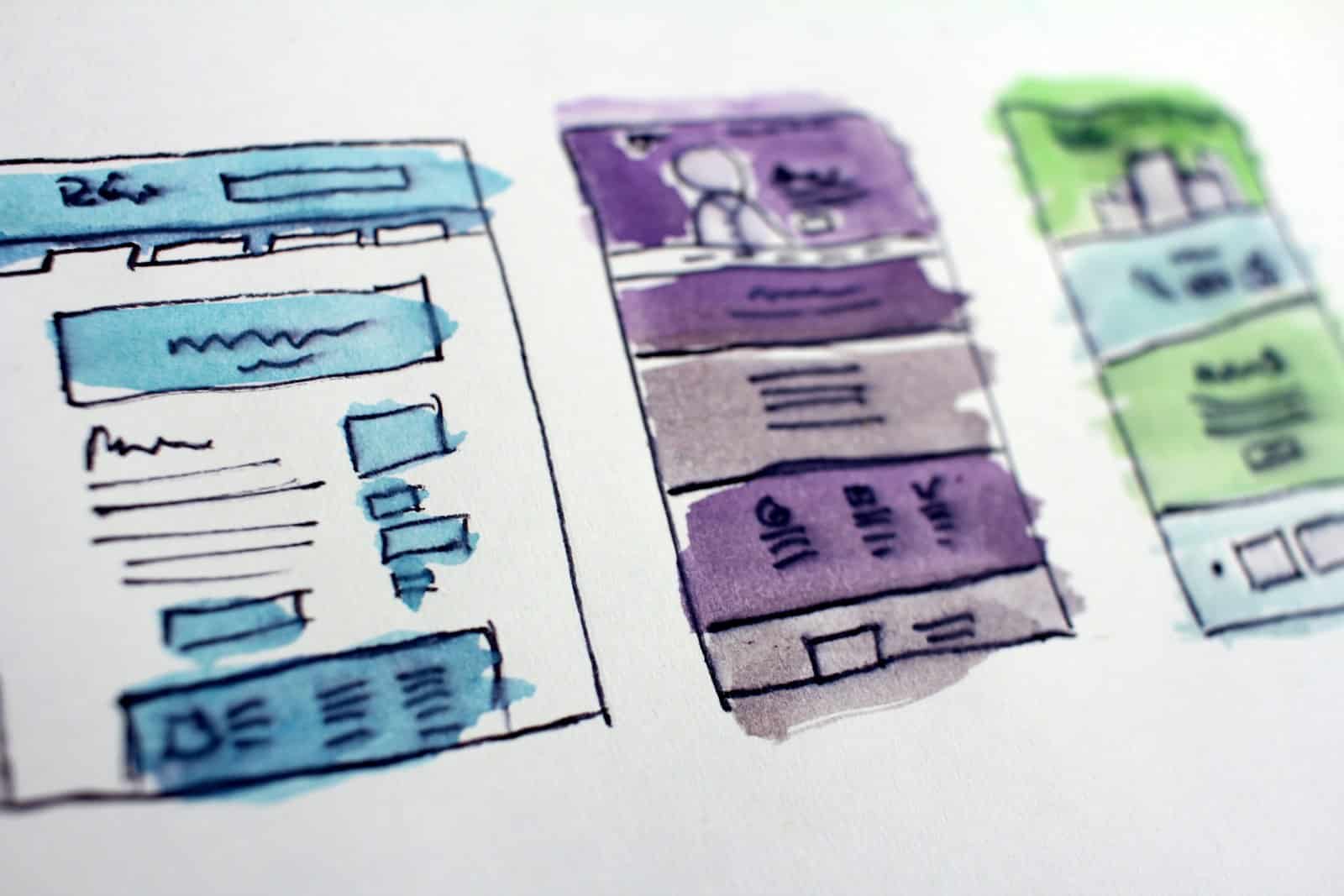 Hand-drawn website wireframe sketches